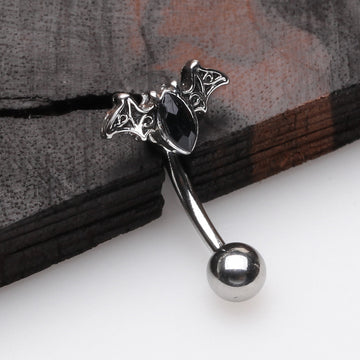 Detail View 1 of Victorian Goth Bat Sparkle Curved Barbell-Black